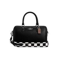 Coach Rowan 25 Checkered Print Design Leather And Canvas Tote Shoulder Crossbody Bag Medium Women bags Black CR102-SVA16 Basic Set (Bag+Dust Bag) black