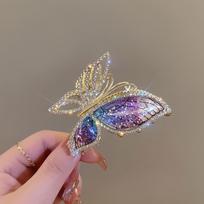 1PC Sweet Temperament Gentle Colorful Butterfly Grab Trigger High-end Exquisite Back Head Bun Shark Clip Hair Accessories gray