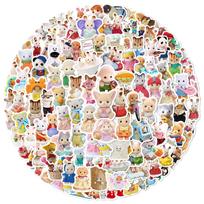 100pcs Cute Calico Critters Cartoon Stickers Waterproof Decals for Phone Laptop Guitar Notebook Suitcase Toy Gifts beige