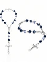 1Pc Rose Cross Car Hanging Ornament Beaded Rosary Rearview Mirror Pendant For Women