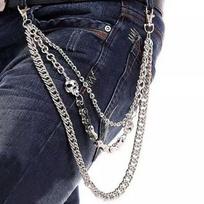 Adjustable Gothic HipHop Wallet Chain Heavy Duty Waist Hook 3 Layer Punk Skull Keychains Link Coil gray