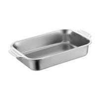 Commercial Grade Baking Pan Stainless Steel Pan, with Handles, Heavy-Duty Rectangular Tray, High Temperature Resistant Durable Kitchenware, Small gray