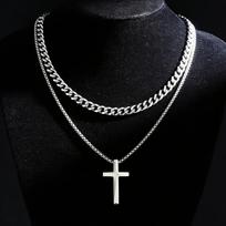 Simple stainless steel cross chain necklace is suitable for everyday casual wear, as well as as a gift for dates, birthdays, Christmas, New Year, Two black