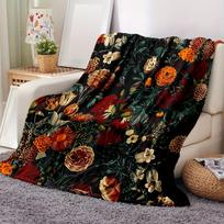 Soft Floral Flannel Throw Blanket-100% Polyester,, All-Season Comfort for Office, School, Home, Picnic, Camping, Travel-Unique Decorative Floral Desig 75X95CM brown