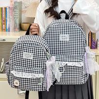 Schoolbag New Campus School Bag Female Korean ins Simple Plaid Backpack High School Student Large Capacity Travel Backpack gray