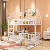 Children's Bunk Bed 90*200, Children's Family Bed, Bunk Bed with Stairs, Loft Design, Solid Wood Bunk Bed Frame, White 205 x 95 x 180.5 cm balta