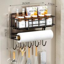 Wall Hanging Refrigerator Side Shelf No-Hole Fridge Shelf Rack Spice Storage Rack  Kitchen Black-Single Layer