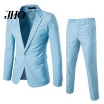 Single Button Blazer Straight Leg Pants Set 2Pcs/Set Men Business Suit Lapel Long Sleeve Pockets Coat Slim Fit Workwear Jacket S