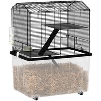 3-Story Hamster Cage with Wheels, Platforms, and Ladder, Black, 57 x 43 x 74 cm