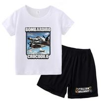 Italian Brainrot Funny T-Shirt Suit for Children Tung Tung Tung Sahur Clothes+shorts 2PCS Pants Set Pajamas Home Wear Kid Gift 100