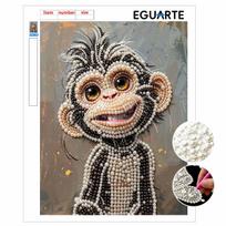 Stretched Frame Pearl Art Kit Cute Monkey Pattern DIY Sparkling Bead Canvas Relaxing Hobby Gift for Handicraft Enthusiasts Home Decor Art 20x30 With frame black