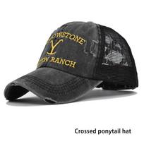 Summer Yellowstone Dutton Ranch Hat Cross Ponytail Baseball Cap Distressed Outdoor Embroidery Sunscreen Hat Solid Color Cap 54-60CM gray