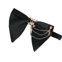 Mens Elegant Black Oversized Bowtie with Pearls Chain Adjustable Pre Tied Horn Bows Tie Tuxedo Necktie for Wedding Party 1 black