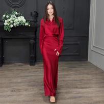 2025 European-American Cross-Border Cardigan & Waist-Slimming Skirt Set - Long Sleeve, Solid Color Large