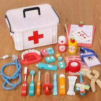 Wooden Children's Simulation Playing House Doctor Nurse Injection Set Boys and Girls Cosplay Stethoscope Toys red