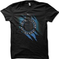Acoustic Guitar Blueburst 6 string printed cotton T-shirt 2XL black