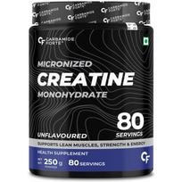 Carbamide Forte Creatine Powder 250 g Unflavoured Micronized Formula For Lean Muscle Support Strength Training And Daily Gym Performance black