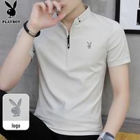 PLAYBOY Men's Ice Silk Stand Collar Polo Shirt XL