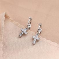 Sterling Fashionable Jewelry Tone High Quality Cross Earrings Women Minimalist Simple Style Zircon Stone Crystal Stone TrendySimple Jewelry