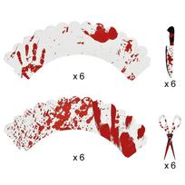24/48Pcs Halloween Cupcake Wrapper Toppers Bloody Knife Scissors Cake Decoration Halloween Birthday Party Supplies Baking Tools white