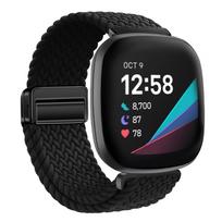 Magnetic buckle bracelet for Fitbit Sense 2/1 Nylon Loop Strap Correa for Fitbit Versa 4 3 Smart Watch Breathable Wristband For Fitbit Versa 3 black