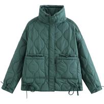 Casual Y2K Style Autumn Winter Women Pure Color Cotton Short Loose Jacket Casual Warm Outerwear Top for Young Ladies Daily Wear XS tamsiai žalia spalva