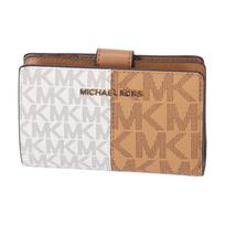 MICHAEL KORS Jet Set Two-tone Logo Print Coated Canvas Wallet Medium Unisex Couple White with Brown balta