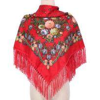 Ethic Style Floral Print Shawl Fringed Elegant Soft Warm Fall Winter Middle-Aged Elderly Women Square Blanket Scarf Neck Wrap raudona