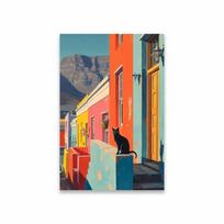 Colorful Chile Hillside Art Poster Vibrant Landscape Malta Travel Cat Art Print Mediterranean Decor Modern Canvas Painting 21X30CMNo Framed