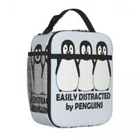 Bestselling Easily Distracted By Penguins Foldable Design Carry Lunch Bag Park Picnic Shoulder Lunch Bag One Size white