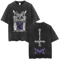 Washed Vintage Rock Band Mayhem De Mysteriis Dom Sathanas Skeleton Graphic T-shirt Men Death Black Metal Gothic Punk T Shirts S