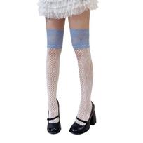 Fishnet Thigh High Stockings for Women Lace Top Sheer Over Knee Stockings Thigh High Socks Hosiery gray