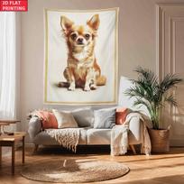 Chihuahua Dog Portrait Cute Pet Animal Home Decor Bedroom Wall Art Dog Lover Gift Small Dog Breed Painting Print Tapestry 74x94cm(29x37in) white