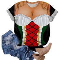 Women's Casual Neck Short Sleeve T-Shirt, Oktoberfest Print Top L red