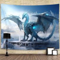 Massive Blue Dragon Fantasy Tapestry Wall Hanging Art Print Canvas Decor Gaming Mythological Sci Fi Anime Room Decoration 100X70CM