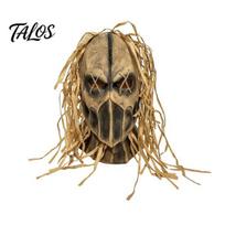 Full Head Masque for Costume Party Halloween Scary Scarecrow Adults, Horror Latex Headgear Realistic Straw Texture with Hair, Creepy Cosplay beige