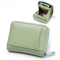 Genuine Leather RFID Wallet for Women Large Capacity Cowhide Purse Mini Card Holder šviesiai žalios spalvos