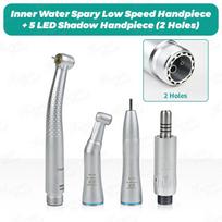 Dental High Speed 5 LED Handpiece E-generator Push Button With Inner Spray Low Speed Turbine Teaching Handpiece Kit Set B2 M4 4 holes sidabras