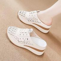 Thick-bottomed hole slippers women's, summer new breathable casual bag head temperament high-heeled slippers 35 smėlis