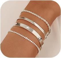14K Gold Bracelets for Women Waterproof Stainless Steel Stack Trend Bracelets Charm Paperclip Chain Cuban Link Layered Bracelet beige