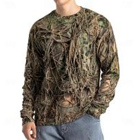 Outdoor hunting long-sleeve T-shirt, ghillie camo design for stealth and adventure. S