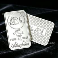SilverTowne dvipusis reljefinis sidabro luitas iš Jungtinių Valstijų, 1 uncija, 999 prabos sidabro plytos imitacija, kolekcionuojamas ornamentas, rankdarbis gray
