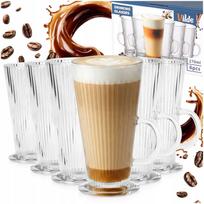 Stiklinių rinkinys, 6x Rumbuotos stiklinės LATTE kavai, kapučino, arbatai ir desertams