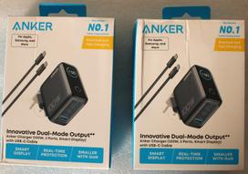 SALE OUT. Anker Charger (100W, 3 Ports, Smart Display),with USB-C Cable  Dark Gray | Anker Charger (100W, 3 Ports, Smart Display) with USB-C Cable | DAMAGED PACKAGING