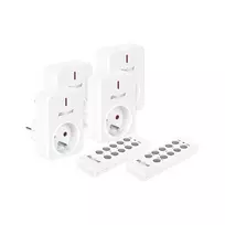KEMOT URZ3471 nuotolinio valdymo kištukinių lizdų rinkinys (4 lizdai + 2 nuotolinio valdymo pultai, 433,92 MHz, baltas)