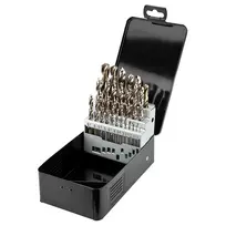 NEO TOOLS 25 vnt. HSS-Co kobalto grąžtų rinkinys metalui, 1,0–13,0 mm, pilnai šlifuoti, 135° perskeltas antgalis, DIN 338, metalinis dėklas