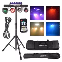 LIGHT4ME BEAM LASER STROBE LED PAR DERBY UV I - 4-in-1 daugiaefektis scenos šviestuvas su raudonu/žaliu lazeriu, UV ir DMX valdymu