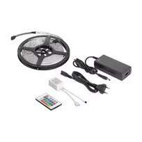 REBEL LED0175-2 5m RGB LED juostos rinkinys su IR nuotolinio valdymo pulteliu, 300 SMD 5050 šviesos diodų, 12V maitinimo adapteriu, 16 milijonų spalvų, reguliuojamas ryškumas, IP20