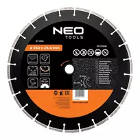 NEO TOOLS 350 mm lazeriu suvirintas segmentinis deimantinis diskas, 25,4 mm anga, betonui, asfaltui, akmeniui