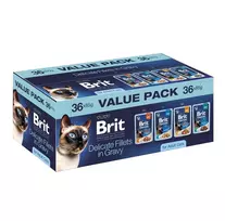 Brit Delicate Fillets padaže suaugusioms katėms - įvairi mėsa ir žuvis, 36 x 85 g maišeliai